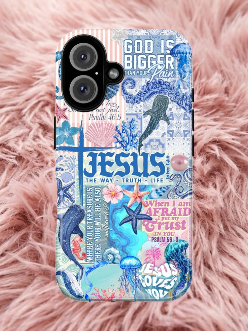 Faith-Inspired Blue Jesus Phone Case for iPhone
